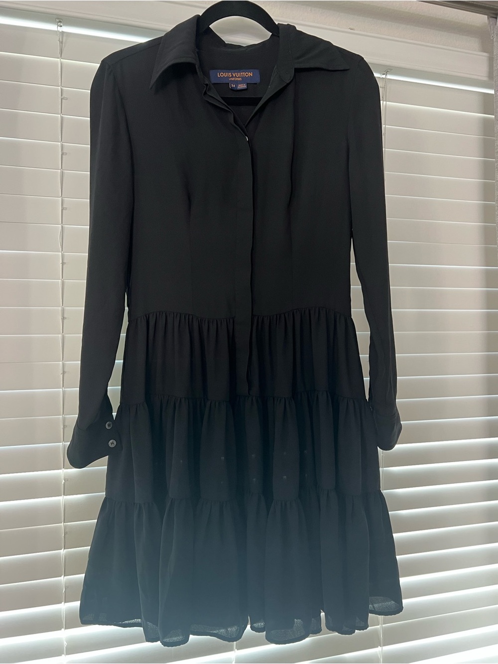 Louis Vuitton Uniforms Black Tiered Long Sleeve Mini Shirt Dress 34 EU /4 U.S.